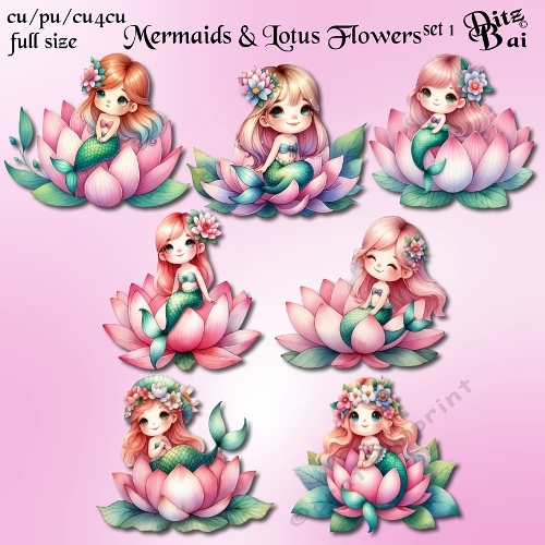 Mermaids & Lotus Flowers Set 1