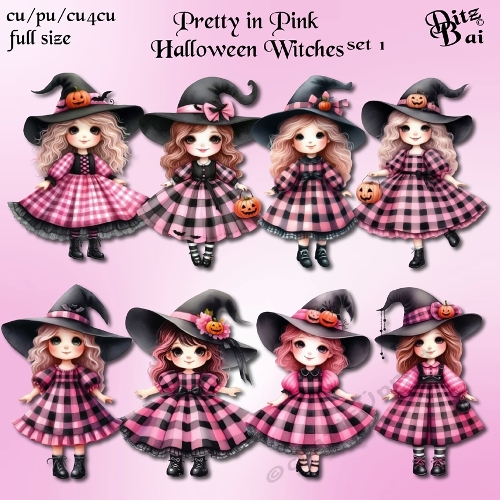 Pretty in Pink Halloween Witches Set 1