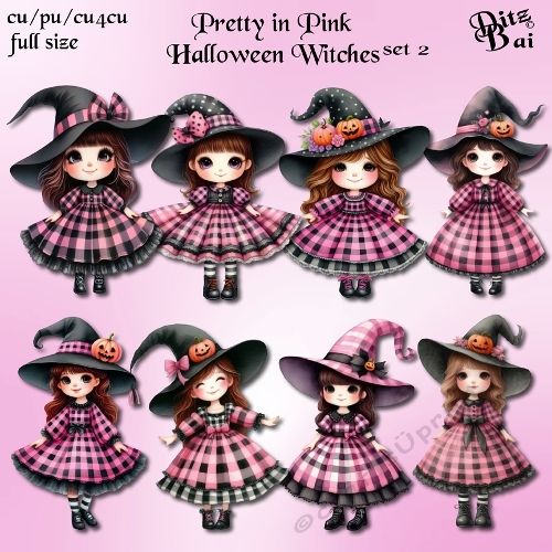 Pretty in Pink Halloween Witches Set 2