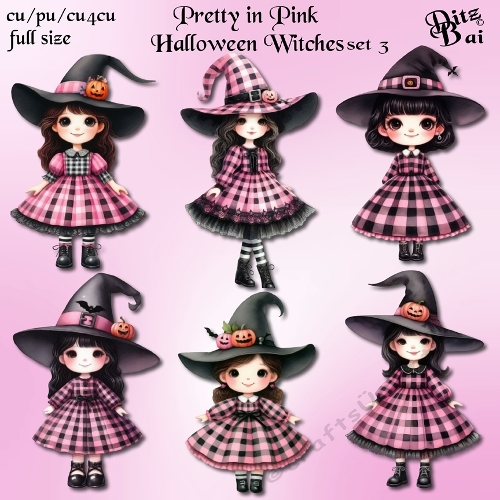 Pretty in Pink Halloween Witches Set 3