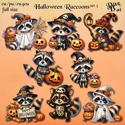 Halloween Raccoons Set 3
