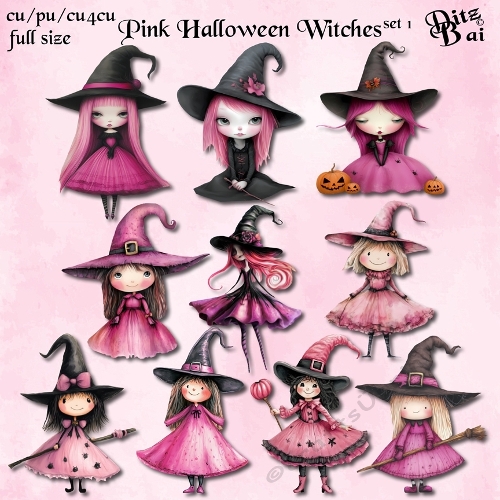 Pink Halloween Witches Set 1