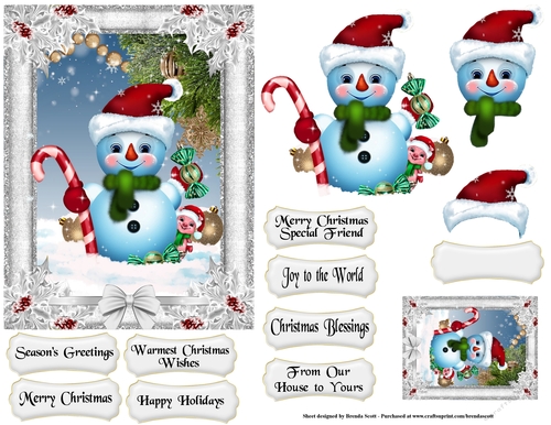 Snowman with CandyCane and Piggy Friend