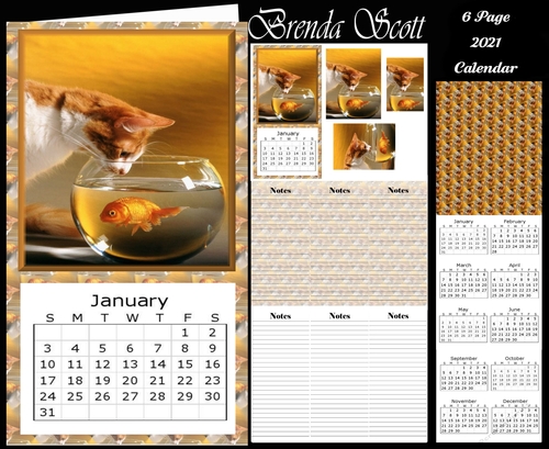 Cat Looking at Fish in Bowl - 2021 Calendar