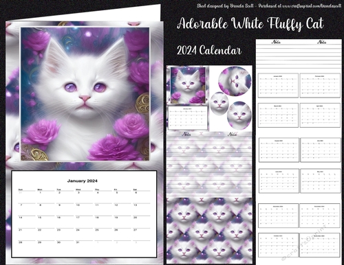 Adorable White Fluffy Cat - 2024 Calendar