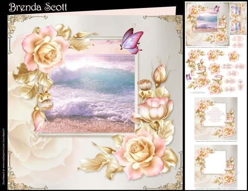Lit Pink Roses with an Ocean Scene