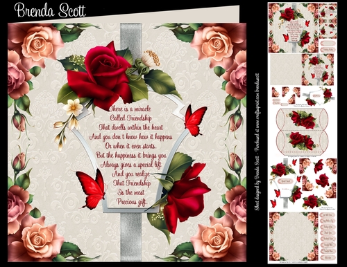 Red Roses on a Cream Damask Background
