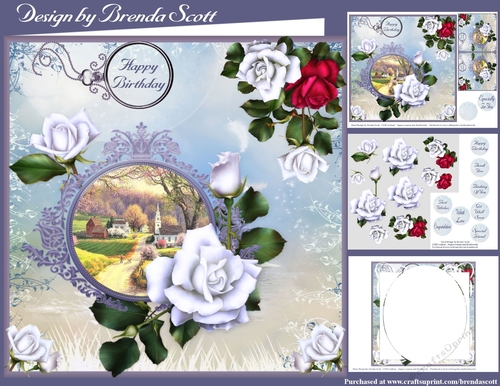 Beautiful White Roses with a country scene