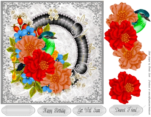 Black Diamond Oval Mat With Colorful Floral
