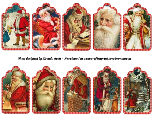 Vintage Santa Christmas Tags 1