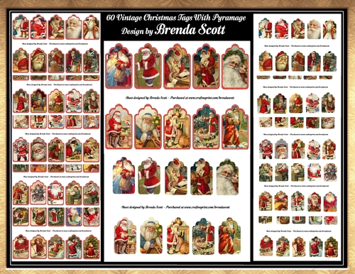 60 Christmas Santa Vintage Gift Tags