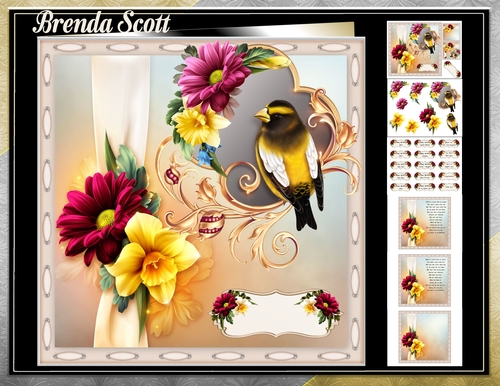 Beautiful Yellow Bird with Spring Flowers