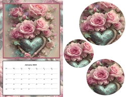 2024 Calendar - Pink Roses with a Heart