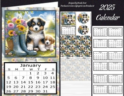 Puppies with Floral Boot 2025 Calendar