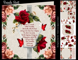 Red Roses on a Cream Damask Background