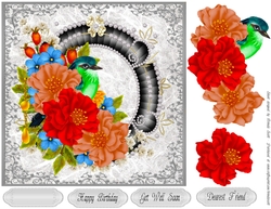 Black Diamond Oval Mat With Colorful Floral