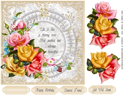White Diamond Oval Mat With Roses