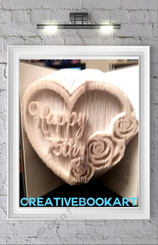 HAPPY 75TH BIRTHDAY HEART AND ROSES BOOKFOLDING PATTERN