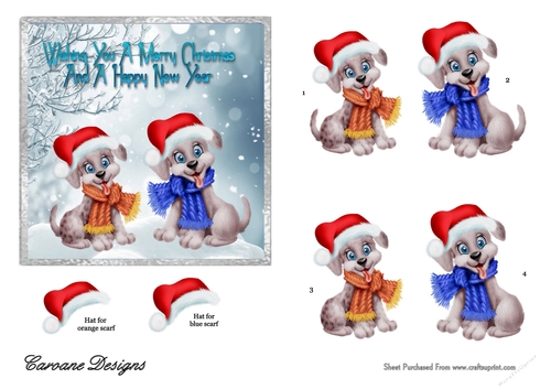 Snow Dogs - 5x5 inch card front with decoupage