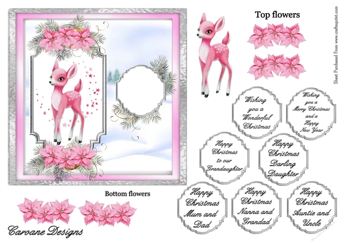 Pink Christmas - 6 x 6 inch card front with decoupage