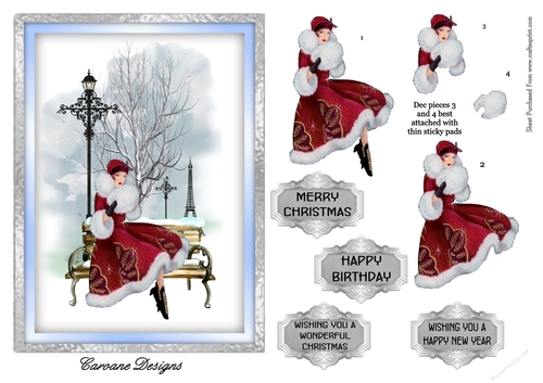 Parisian Christmas - A5 card front with decoupage