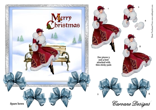 Lovely Lady at Christmas - 6x6 inch card front with decoupage