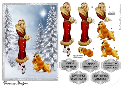 Silver Christmas - A5 card front with decoupage and 5 greeting boxes
