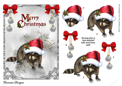 A Christmas Raccoon - A5 card front with decoupage