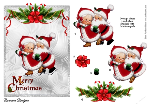 Santa on Ice - A5 card front with decoupage