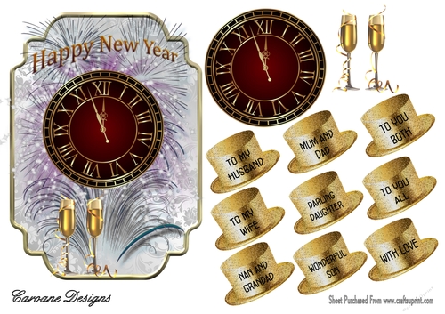 Art Deco New Year 1 - A5 card front with decoupage