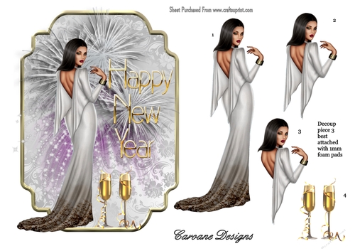 Art Deco New Year 2 - A5 card front with decoupage