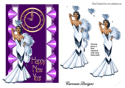 Art Deco New Year 3 - A5 card front with decoupage