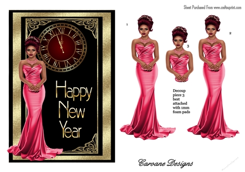 Art Deco New Year 4 - A5 card front with decoupage
