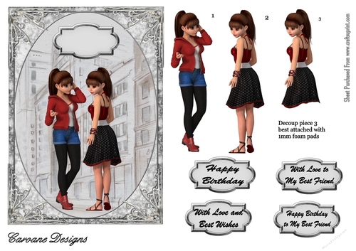 Girl Talk - A5 card front with decoupage