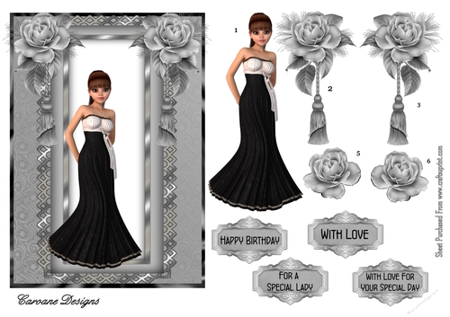 Belle of the Ball - A5 card front with decoupage