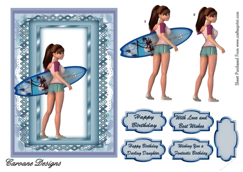 Beach Belle - A5 card front with decoupage