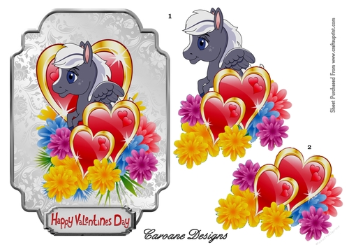 Pegasus Valentine - A5 card front with decoupage