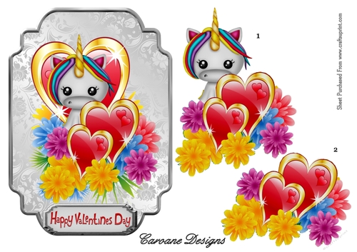 Unicorn Valentine - A5 card front with decoupage