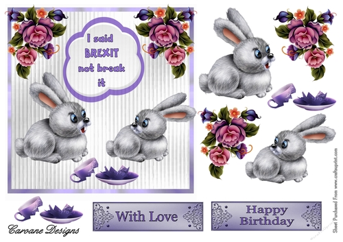 Brexit Bunnies - 6 X 6 inch card front with decoupage