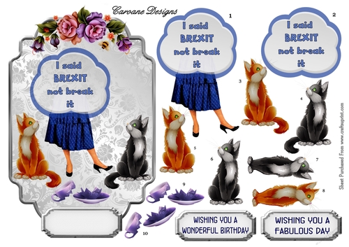 Brexit Cats - A5 card front with decoupage