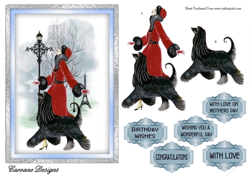 Lady in Paris - A5 card front with decoupage