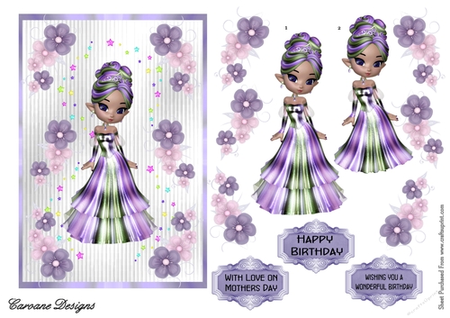 Pretty Princess - A5 card front with decoupage