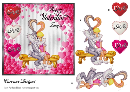 Valentine Bunnies - 6.5x6.5 inch card front with decoupage
