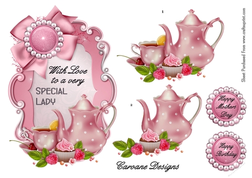Tea for a Special Lady 2 - 7x6 inch topper with decoupage