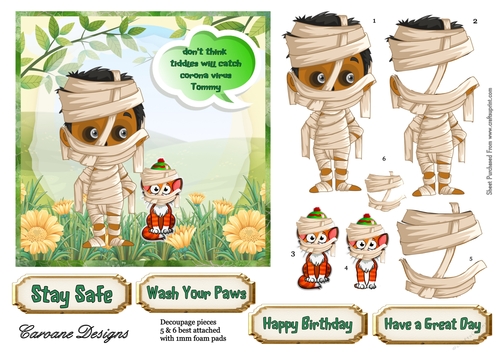 Tommy and Tiddles 2 - 6x6 inch card front with decoupage