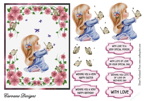 Catch a Butterfly - A5 card front with decoupage