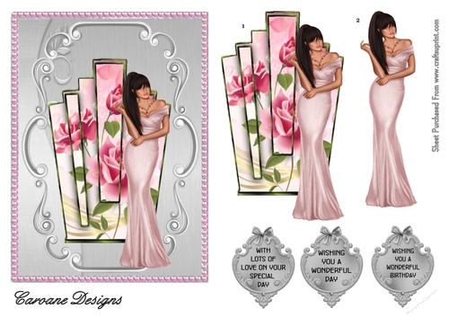 Deco Beauty Pink Roses - A5 card front with decoupage
