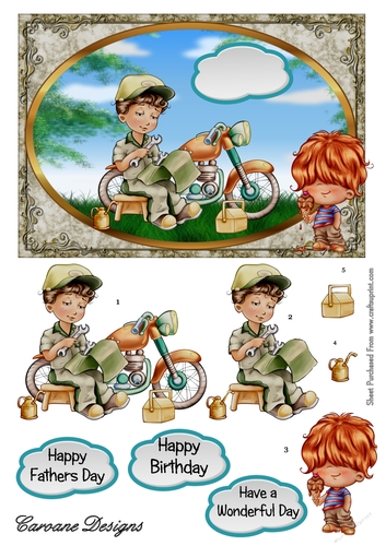 Mad About Motorbikes - A5 card front with decoupage
