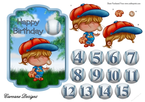 Baseball Boy - 5x7 inch topper with decoupage