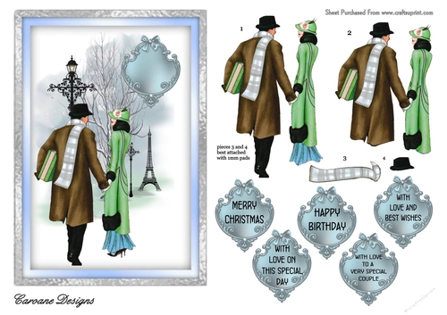 Christmas in Paris - A5 card front with decoupage